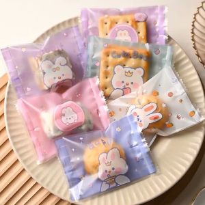 100pcs Cartoon Nougat Sugar Bags Plastic Machine Hot Sealed Bag Cookies Wrapping Bag DIY Handmade Baking Supplies
