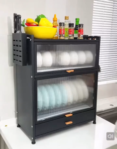 Kitchen spice rack | Multi-function storage cabinet | Multi-layer countertop dustproof spice cabinet | Condiment storage box | Rak rempah dapur