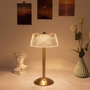 Nordic Crystal Table Lamp for Bedroom3 Color Dimmable Cordless LampRechargeable Gold Crystal Bar Table LampMini Battery Powered Desk LampCrystal Night Light for KidsTouch Lamps for Nightstand Dorm Hotel Room Outdoor Bar