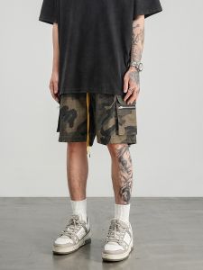 Black of Exit High Street Weathered Camouflage Workwear Shorts Mens American Trendy Straight Leg Five-Quarter Pants