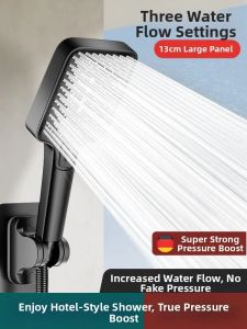 TAOSHI | High Pressure Shower Head with 13cm Large Panel Rain Shower Head Super Strong Pressure Boost Fixed Rotatable Bracket Shower Head with Hose for Home Bathroom Use
