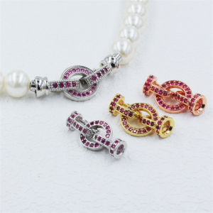 925 Silver Plated Pearl Necklace Clasp Bracelet Button Connection Buckle Buckle Easiest for Match DIY Red Corundum round Ending Buckle