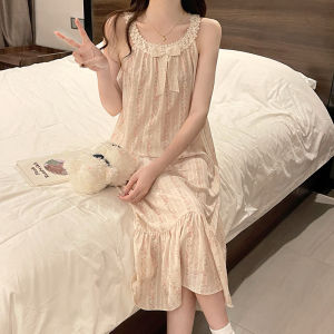 MONLEYTA | Sweet Round Neck Embroidered Sleepwear Nightgown For Girls Summer Home Clothes Butterfly Knot Home Clothes Soft Comfortable