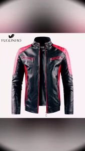 Fuguiniao Mens Fahionable Racing Leather Jacket High Quality Leather Jacket Winter Jacket