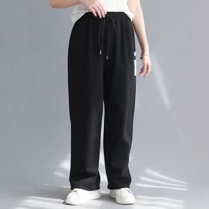 Mens straight leg casual sweatpants made of waffle fabric solid color loose pants sporty elastic waistband and pants legs