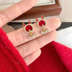 New Year Lion Wake up Red Earrings Womens Fashion Jewelry Unique Personality Winter Ear Rings Alloy Plated Silver Geometric