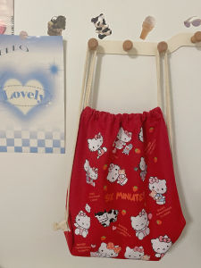 Túi Vải Canvas Kitty Hoạt Hình Dễ Thương Có Dây Rút Túi Đựng Đồ Dung Tích Lớn Cho Học Sinh Khi Đi Chơi Túi Đeo Vai Đôi