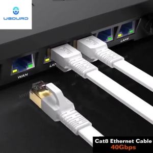 UGOURD | New White Cat8 Ethernet Cable 40Gbps Cat 8 Flat RJ45 Shielded Network LAN Category 8 Cable Pure Copper High Speed Internet Cord