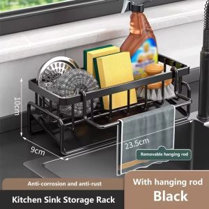 Carbon Steel Sink Sponge Drain Rack Multi-functional Countertop Faucet Storage Soap Rack Dish Towel Storage Filter Basket