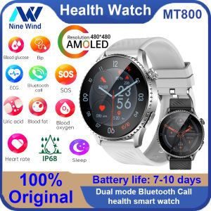 Ninewind mt800 Đồng hồ thông minh đường huyết huyết áp axit uric theo dõi nhịp tim ECG + PPG cuộc gọi Bluetooth trợ lý giọng nói Màn hình HD AMOLED alipay ngoại tuyến thanh toán đa chức năng vi kiểm tra thể chất thể thao sức khỏe đồng hồ
