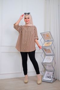 BLUS JUMBO MOTIF KOTAK//KEMEJA WANITA KATUN LD120