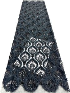 Luxury Sequins Lace Fabric High Quality French African Beaded Lace Fabric Nigerian Embroidery Fabric For Sewing Dress 5 Yards