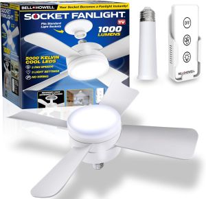Ceiling Fans for Living Room Inverter Ceiling Fan with LED Light and Socket Extender E27 Socket Fan Light with Remote Control for Bedroom Kitchen Office School Mini Ceiling Fan Modern Design 3 Brightness 3 Speeds Wind Installation-free Wiring-free