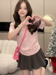 plus Size round Neck Asymmetrical Rhinestone Short Sleeve Womens T-Shirt Summer Slimming Stylish Small Top for plus Size