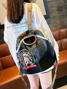 Oxford Cloth Leather Double Shoulder Bag Womens Large Capacity Commuter Backpack Travel Bag Fashion Retro Style Water Resistant