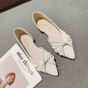 XRXC Flat Heel Pointed Toe Womens Shoes Spring Summer 2024 New Arrival Almond Color Low Top Butterfly Knot Side Open Mesh Shoes