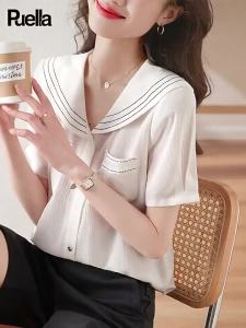 puella | Áo Sơ Mi Kiểu Pháp Cổ Hải Quân Dáng Rộng Giúp Gầy Ốm