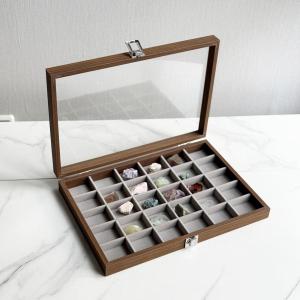Natural Crystal Mineral Specimen Gemstone Display Vintage Style Storage Box Educational Gift for Children Bedroom Organizer