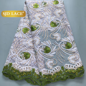 SJD Lace Nigerian Tulle Lace French Mesh Sequins Lace Fabric 2025 African Luxury Net Lace For Sewing Women Evening Dresses 4355