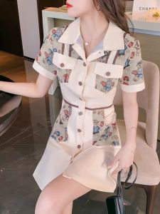 Elegant Summer Polo Dress Waist-Cinching Korean Style Short Sleeve A-Line Skirt Midi Dress Fragile Charm Ladylike Style