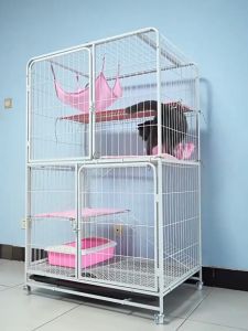 【อัพเกรดใหม่ล่าสุด】กรงแมว ขนาดใหญ่ 85*62*151CM แข็งแรงทนทาน มีลูกรอกสากล ถาดสะอาด กรงสัตว์เลี้ยงพับได้ คอนโดแมว