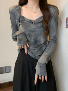 plus Size French Style Knot Neck Slim Fit Base Shirt Women Spring Autumn Fat Sister Thin Dye T-Shirt Top Cover Belly