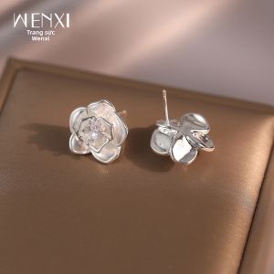 WENXI | Bông Tai Hoa Hồng Từng Bước Màu Hồng Zircon