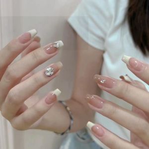 256 Square Diamond Blush French Style Wearable False Nails Handmade Nail Art Bridal Beauty Tools Chinese Brand Wubingying