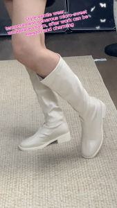 Womens all seasons fashion flats knee high boots zipper leather boots