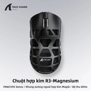 Chuột Chơi Game Không Dây Ba Chế Độ Attack Shark R3 PAW3395 True 8K Hz Với Vỏ Hợp Kim Magie 26000 DPI Bluetooth Có Thể Sạc Lại
