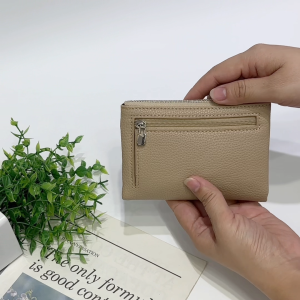 HANKE Lychee PU Leather Magnetic Closure Bifold Wallet Multiple Card Slot and Zipper for Coin Purse