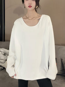Womens V-Neck Long Sleeve Fleece Lined Oversized T-Shirt Mid-Length Base Layer Shirt Winter Season Solid Color Commute Style