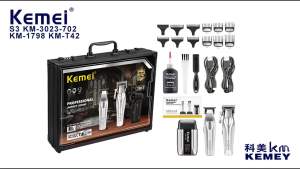 Kemei | Bộ Cắt Tóc Chuyên Nghiệp Kemei S3 1798 3023 T402 Dành Cho Nam Lưỡi Dao DLC Kim Loại Nguyên Khối Kèm Đế Sạc Máy Cắt Tỉa Máy Cạo Râu