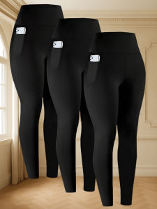 3 แพ็คเลกกิ้งนุ่มพิเศษพร้อมกระเป๋าสําหรับผู้หญิง เอวสูงควบคุมหน้าท้องออกกําลังกายโยคะวิ่งกางเกงเลกกิ้ง