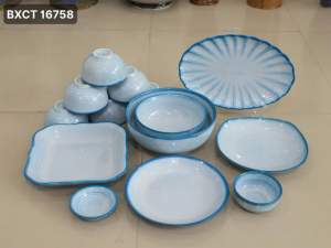Bộ Bát Đĩa Sứ Men Xanh Biển Kẻ Viền Bát Ăn Cơm Tô Canh Bát Tràng Làm Quà Tặng Ý Nghĩa