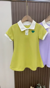 ชุดเดรสเจ้าหญิงสำหรับเด็กผู้หญิงกระโปรงสไตล์ตะวันตกฤดูร้อนสำหรับเด็กผู้หญิงกระโปรงสีพื้นโปโลกระโปรงทรงเอสไตล์เกาหลีแบบใหม่แขนสั้น