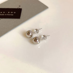 True Gold Plating Polished Small Bean Stud Earrings Womens S925 Pure Silver Needle Metal round Ball Hoops Earring Jewelry