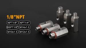 Stainless Steel Side Holes Oil Pressure Sensor Connector 1/8"NPT Female To M12 M10 M14 1/8NPT 1/4NPT Feed Line Gauge Tee Adapter