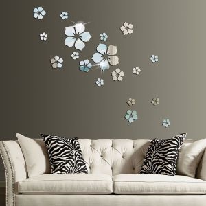 3D Three-dimensional Mirror Flower Wall Sticker Living Room Bedroom Simple Wall Decoration Sticker Bathroom Tile Waterproof Self-adhesive Cherry Blossom Sticker Painting