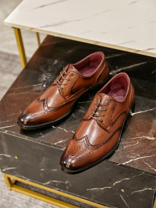 Handmade Mens Business Formal Shoes Floral Embossed Leather Derby Wedding Shoes Increased Height Oxford Brogue Shoes