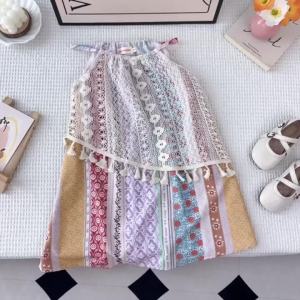 Bear Leader | Summer New Girls Fashion Hollow Lace Tassel Decoration Print Sling Princess Dress 1 Pc 3-7 Years Kids Casual Cute Clothing