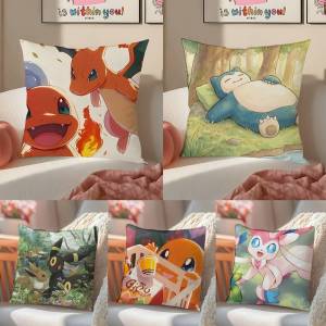 Bandai | Pokemon Leafeon Anime Plush Pillow Cover Soft Short Plush Cushion Cover For Sofa Bedroom Home Decor Gift Decoration