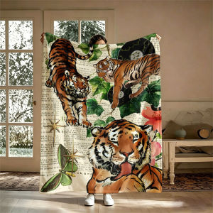 BILIBILI | Tigers Vintage Collage Flannel Blanket Perfect for Sofa Office Bed Travel Sleep Read Relax Camping Four Season Use