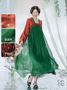 Elegant Hand-hooked Flower National Fashion Hanfu Dress Long-sleeve