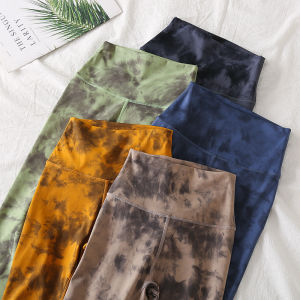 Naked Sensation Yoga Pants High Waist Tummy Control Double Sided Flocking Sport Fitness Pants Dyed in the Weave Nine Points