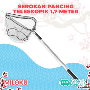 Miloku Serokan Seseran Lamit 17 m Jaring Pancing Ikan Udang Kepiting Lipat Segitiga Gagang Telescopic Fishing Net Pole Aluminium