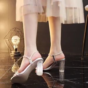 2024 new summer slippers French chunky rhinestone womens high-heeled sandalsforwomen