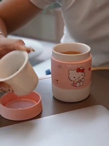 Grid Yue Cup HelloKitty Cartoon Tea Cup Portable Ceramic Tea Pot Set 280ml Office Tea Water Separation Ceramic Tea Cup Tea Set Ladies Personal Use gift Teaware Kit tea service