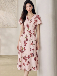 Roey s house | Commuter Summer Elegant Lantern Sleeve Pleated Womens Dress