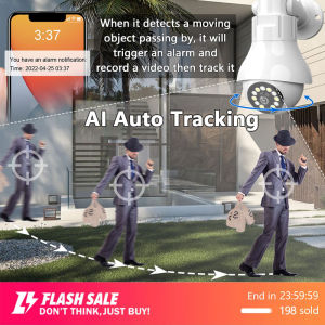 Ekcam กล้องหลอดไฟ E27 CCTV Wi-Fi พาโนรามา 2MP กล้อง IP ไร้สายกลางแจ้ง PTZ กล้อง CC-TV ไร้สายกล้องโทรศัพท์ APP V380 Pro ซูม 4X มูมมอง 360 องศา กล้องวงจรปิด P2P ติดเพดาน กล้องวงจรหลอดไฟ หลอดไฟ